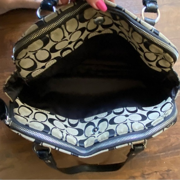 Coach Signature C Gray Black Medium Jacquard Tote Shoulder HandBag Satchel - Picture 5 of 15